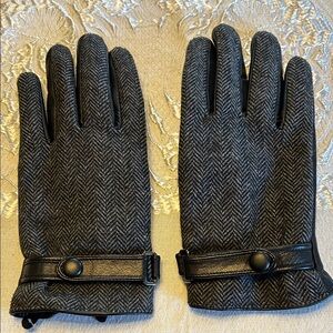 Stewart of Scotland Men’s 100% Leather Black Herringbone Gloves Size Large; NWOT